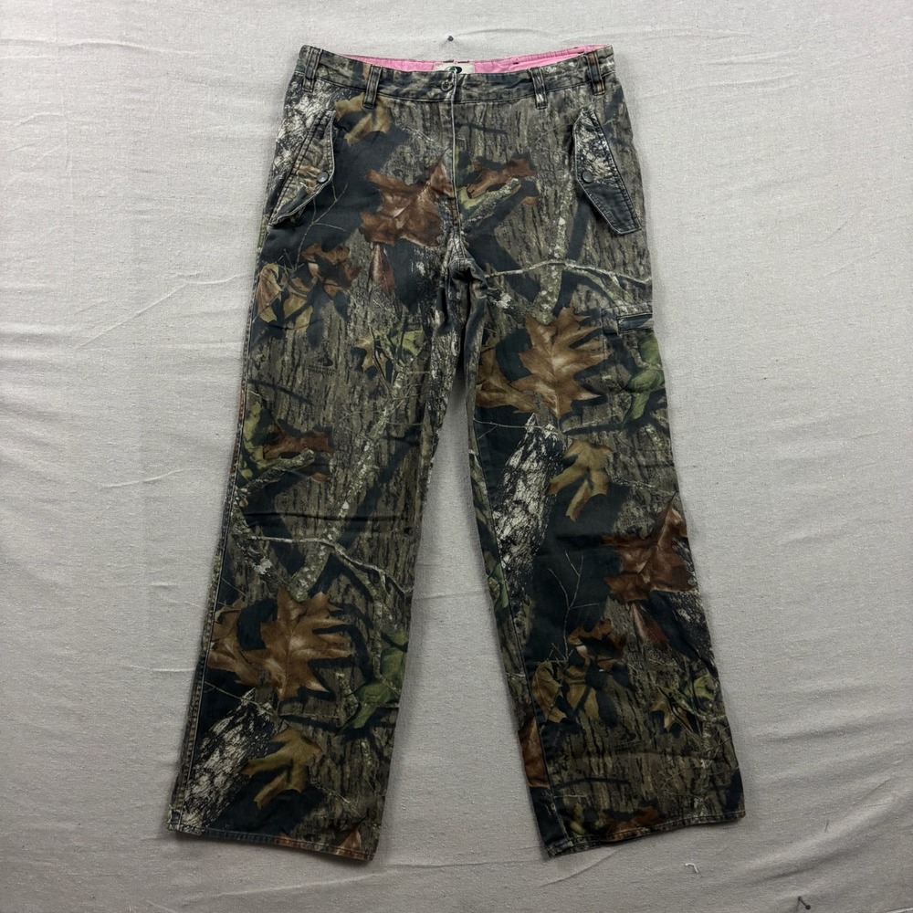 Mossy‎ Oak Twill Pants Womens Medium 8/10 Camo Pink Trim Cargo Straight Leg